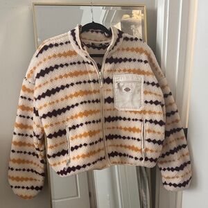 Dickies Fleece Jacket in Cream and Orange